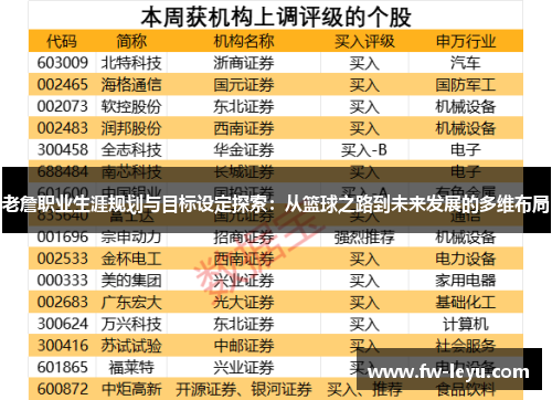 老詹职业生涯规划与目标设定探索：从篮球之路到未来发展的多维布局