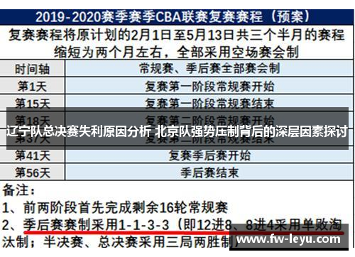 辽宁队总决赛失利原因分析 北京队强势压制背后的深层因素探讨